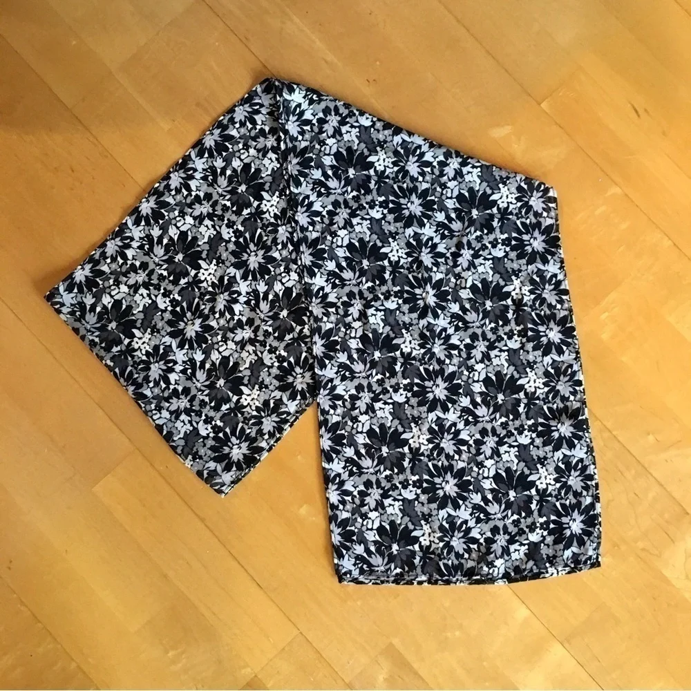 Floral, Lightweight, Semi-Sheer Scarf, Black, White